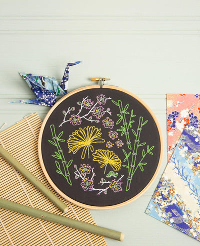 Black Japanese Garden Embroidery Kit-Embroidery-Hawthorn Handmade-Acorns & Twigs