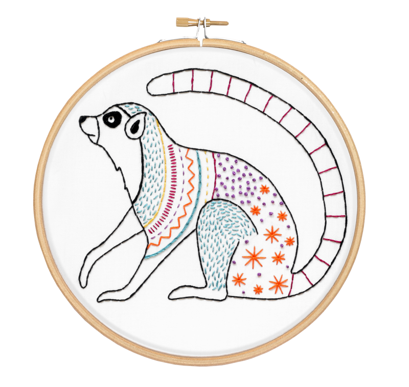 Ring-Tailed Lemur Embroidery Kit-Embroidery-Hawthorn Handmade-Acorns & Twigs